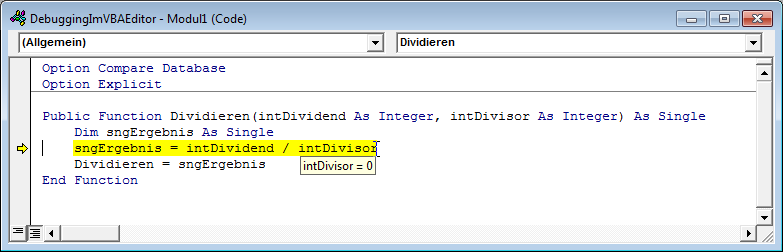 Debugging eines Laufzeitfehlers