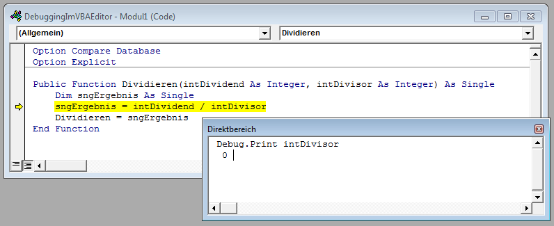 Variablenwerte über das Direktfenster ermitteln