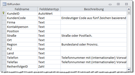 Vorbereitung der Tabelle tblKunden