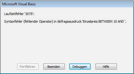 Fehler beim Auslassen eines Parameters