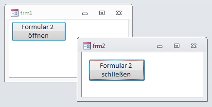Formular 1 öffnet Formular 2, Formular 2 wird wieder geschlossen