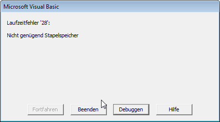 Fehler bei rekursiver Funktion ohne Abbruchbedingung