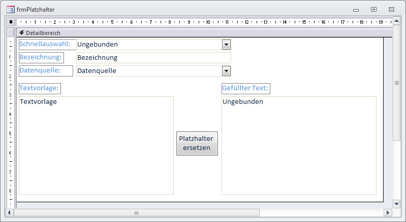 Entwurfsansicht des Formulars frmPlatzhalter