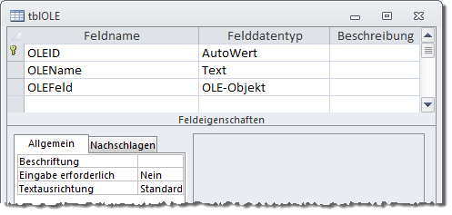 Tabelle mit einem OLE-Feld