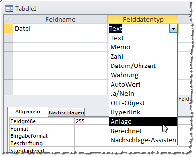 Anlegen eines neuen Anlage-Feldes
