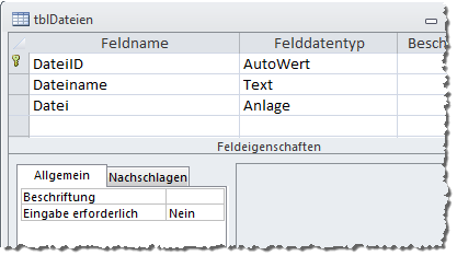 Tabelle mit Anlage-Feld