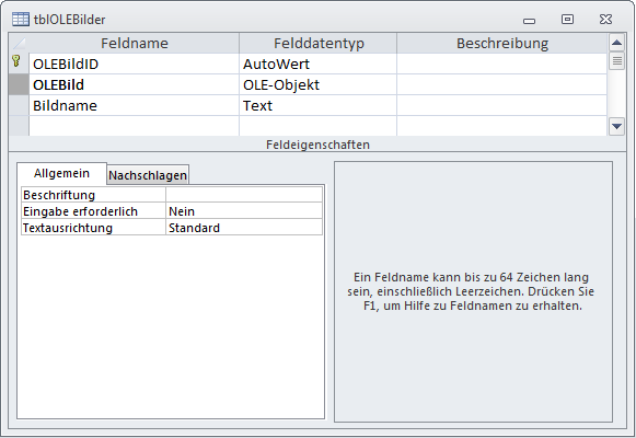 Tabelle mit einem OLE-Feld
