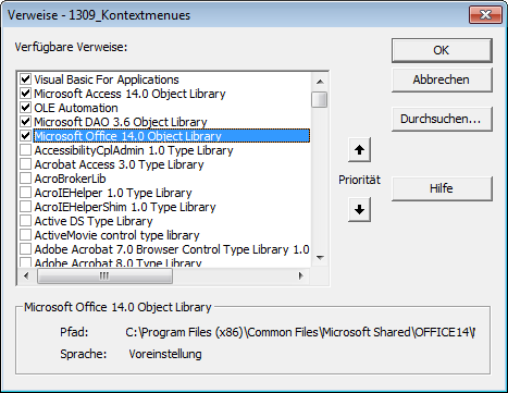 Verweis auf die Office-Bibliothek
