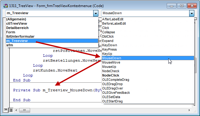 Anlegen der Ereignisprozedur MouseDown
