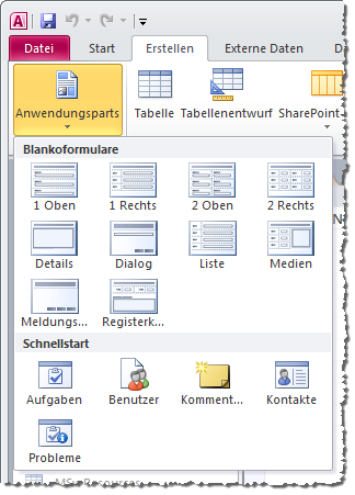 Auswahl vorgefertigter Anwendungsparts