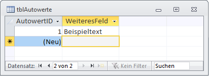 Weitere Datensätze erhalten den bisher größten Wert plus eins als Autowert.