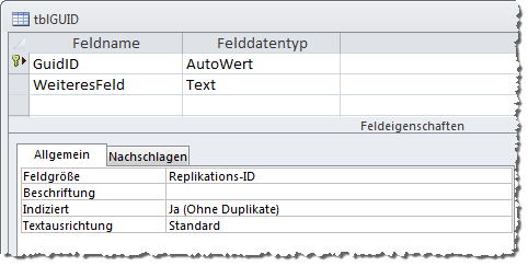 Tabelle mit einem GUID-Feld