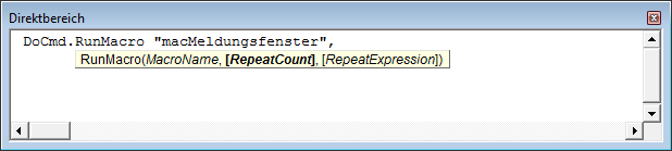Aufruf eines Makros im Direktbereich des VBA-Editors