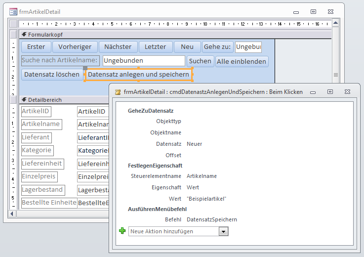 Anlegen und speichern eines neuen Datensatzes