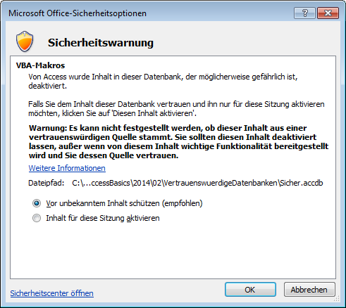 Aktivieren der Datenbank für eine Sitzung