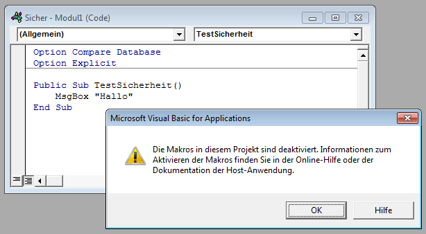 Ohne Aktivierung keine VBA-Ausführung