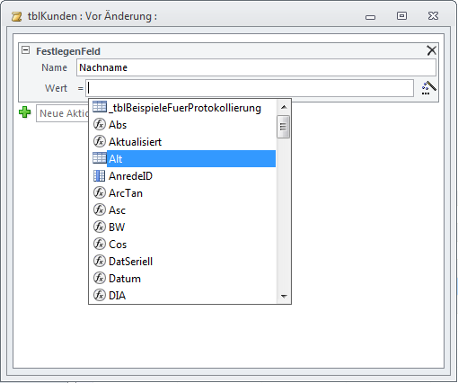 Auswahl der Elemente per IntelliSense
