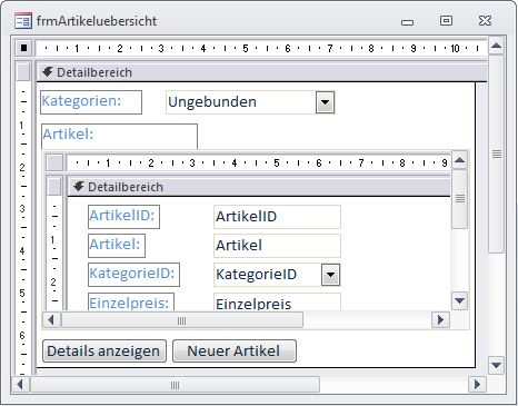 Kombinationsfeld zum Filtern nach einer Kategorie