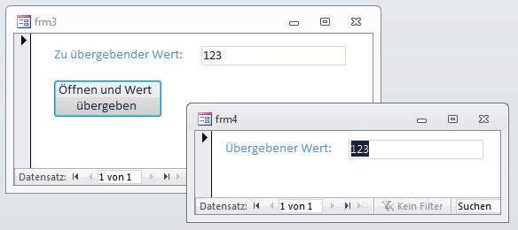 Aufruf eines Formulars mit direkter übergabe eines Wertes