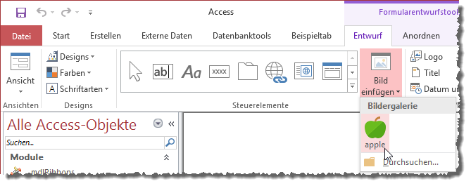 Hinzugefügte Bilddatei im Ribbon
