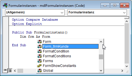 Formularklasse per IntelliSense