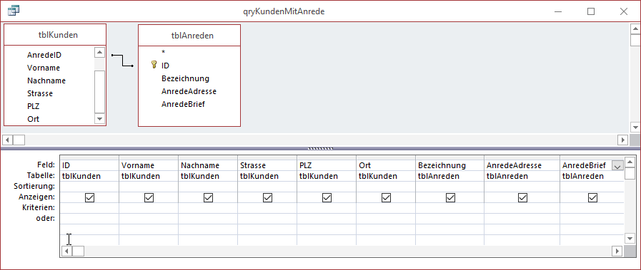 Entwurf der Abfrage qryKundenMitAnrede