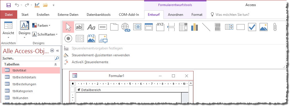 Aktivieren des Steuerelement-Assistenten