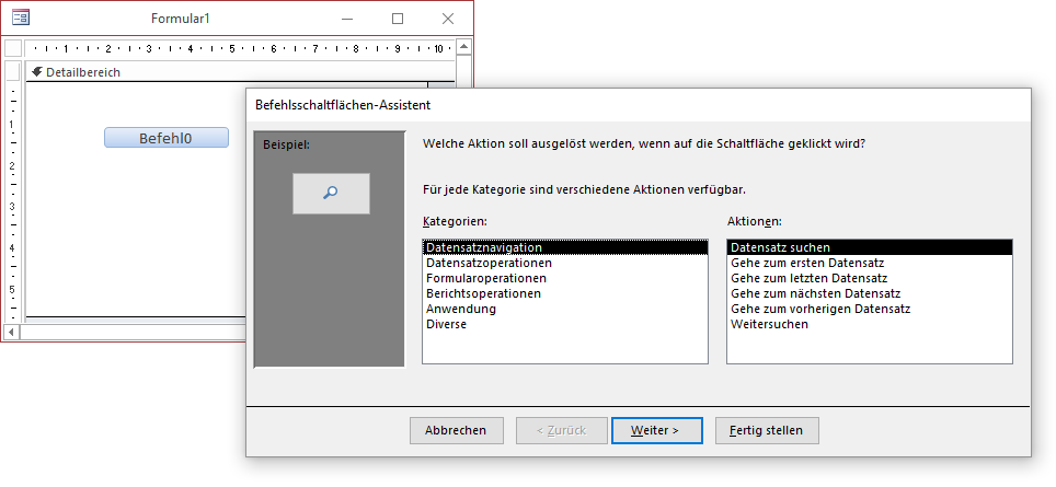 Unterstützung durch den Befehlsschaltflächen-Assistenten
