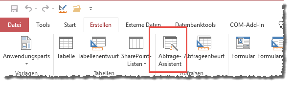 Aufruf eines Abfrage-Assistenten