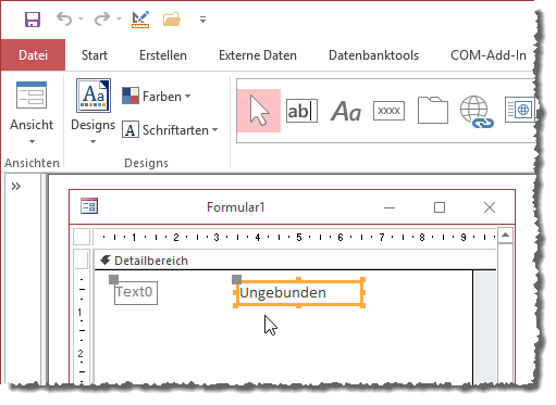 Ein frisch angelegtes Textfeld mit Bezeichnungsfeld