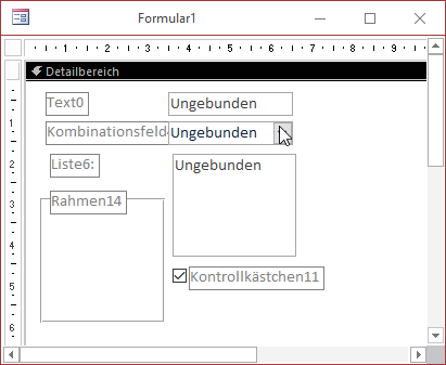 Einige Steuer-elemente, zu denen automatisch ein Bezeichnungsfeld hinzugefügt wird.