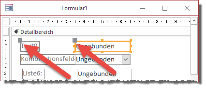 An diesen Punkten müssen Sie ziehen, wenn Sie Bezeichnungsfeld oder Steuer-element ohne den Partner umpositionieren wollen.