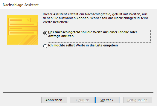 Nachschlagefeld einrichten