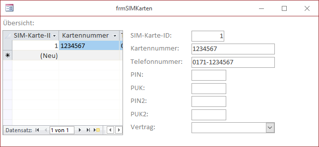 Das Unterformular zeigt nur den aktuellen Datensatz des Hauptformulars an.