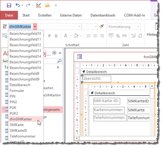 Auswählen des Unterformular-Steuerelements