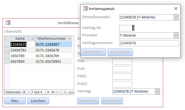Beispiel für das Aufrufen eines Detailformulars