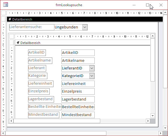 Suchformular mit Kombinationsfeld