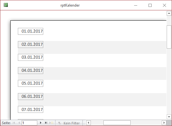 Bericht in der herkömmlichen Ansicht mit einem Datensatz je Zeile