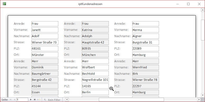 Mehrspaltiger Bericht in der Seitenansicht