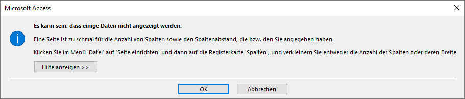 Meldung, wenn die Summe der Spaltenbreiten die Breite des Berichts überschreitet