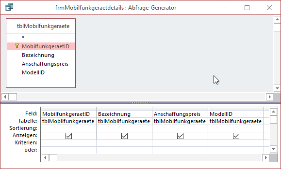 Datenherkunft des Formulars frmMobilfunkgeraetdetails