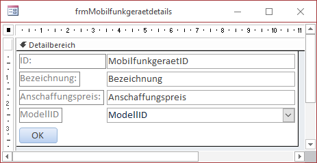 Entwurf des Formulars frmMobilfunkgeraetdetails
