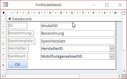Entwurf des Formulars frmModelldetails