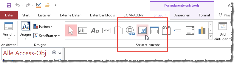 Auswahl des Webbrowser-Steuerelements über das Ribbon