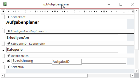 Ausgangspunkt dieser Lösung - der Bericht rptAufgabenplaner