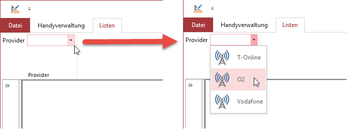 Beispiel einer comboBox