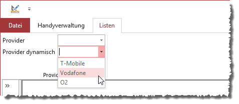 Dynamisch gefülltes comboBox-Element