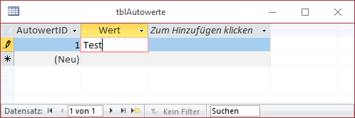 Normales Verhalten des Autowertfeldes