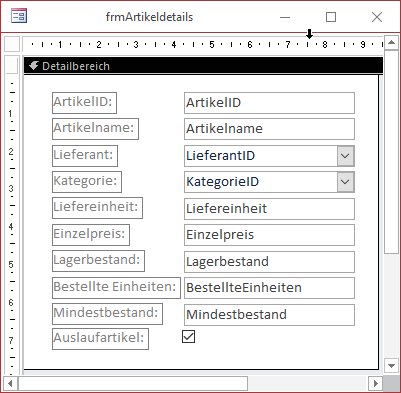 Entwurf des Formulars