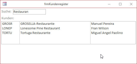 Beispiel für die Suche nach bestimmten Kunden